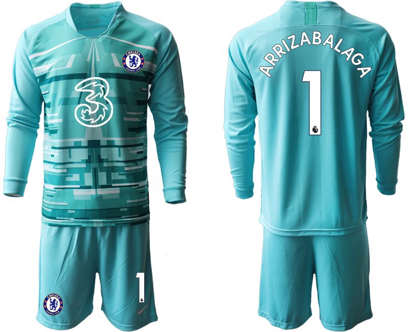 Men 2020-2021 club Chelsea lake blue long sleeve goalkeeper #1 Soccer Jerseys1